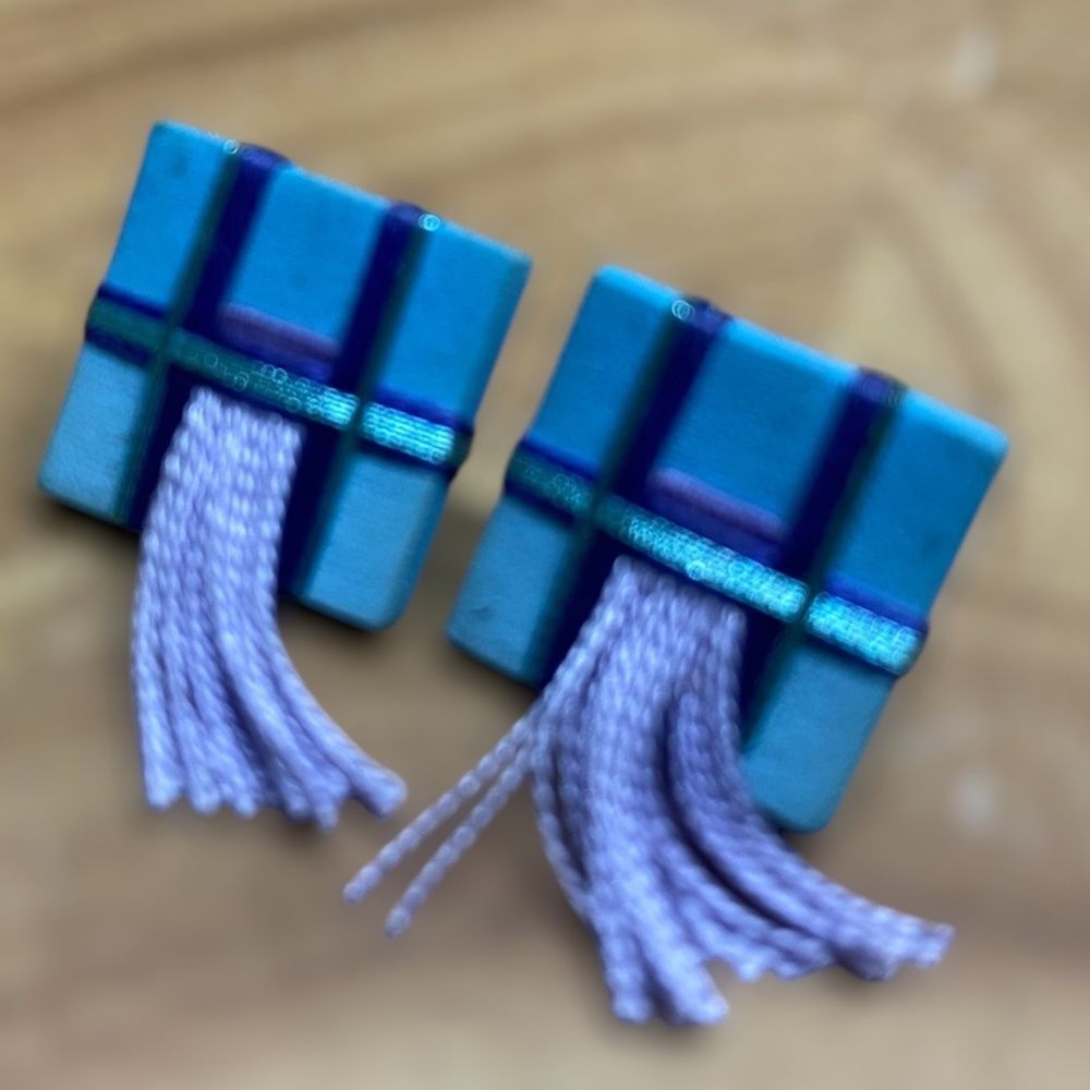* vintage block fringe earrings 1980 Blue & Purple